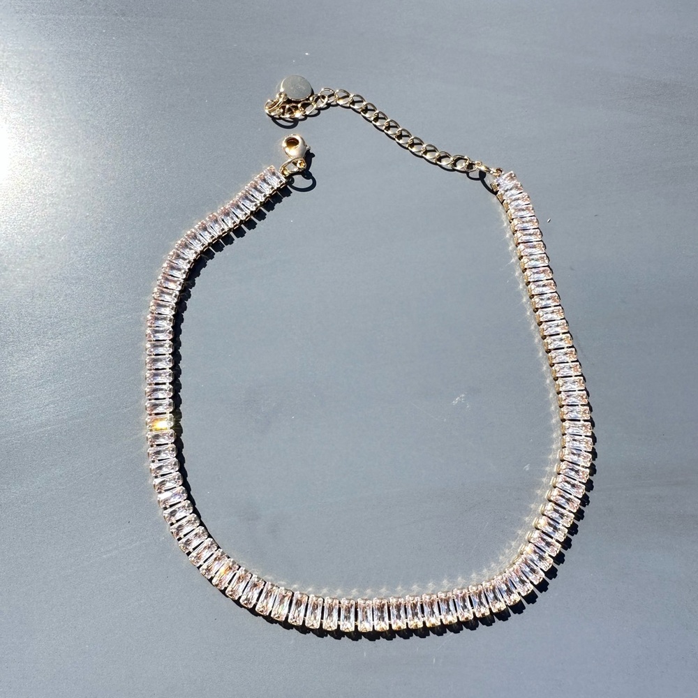 Gold-Tone Clear Crystal Tennis Necklace - Picture 4 of 5
